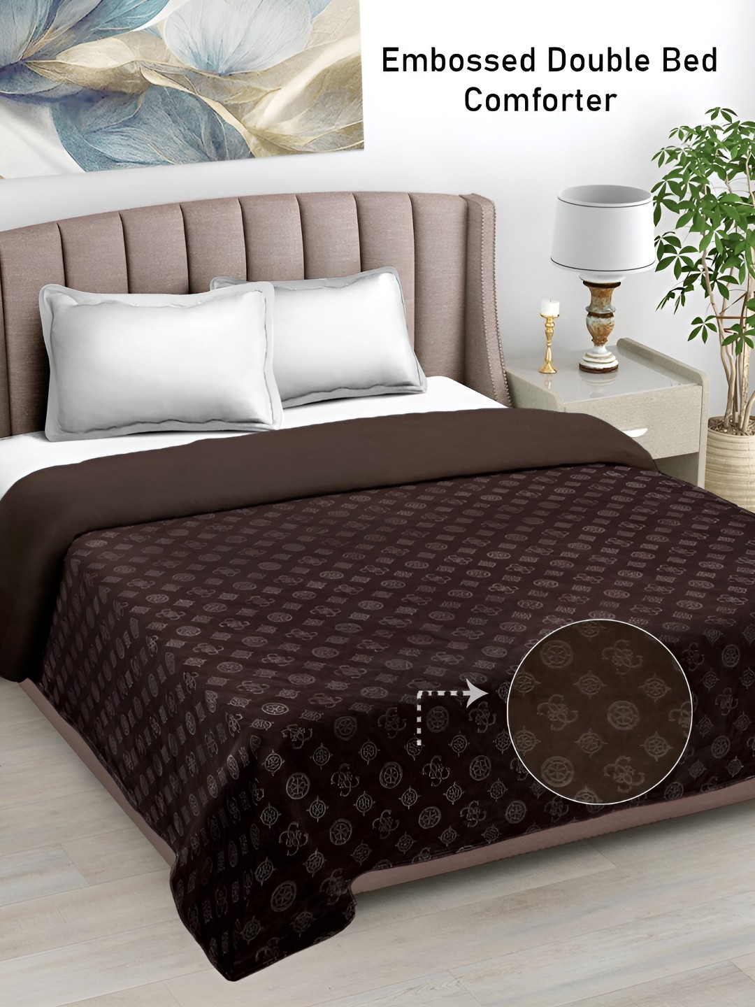 

FABINALIV Coffee Geometric Mild Winter 500 GSM Embossed Woollen Double Bed Comforter, Coffee brown