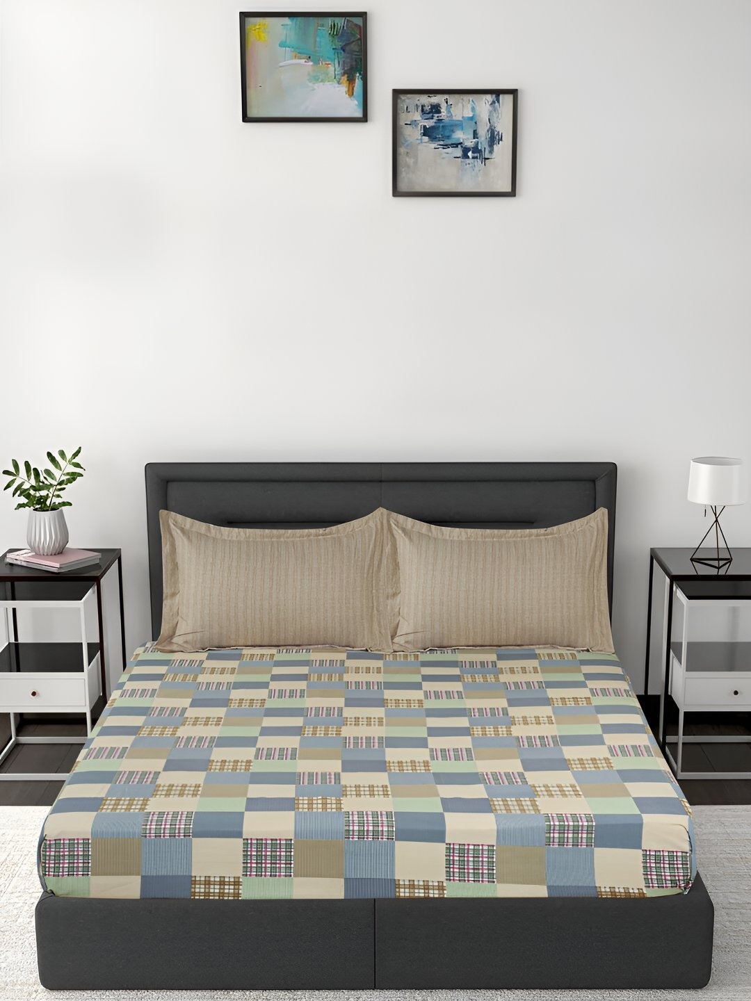 

GAPU & BALY Blue & Brown Geometric Printed 120 TC King Bedsheet with 2 Pillow Covers