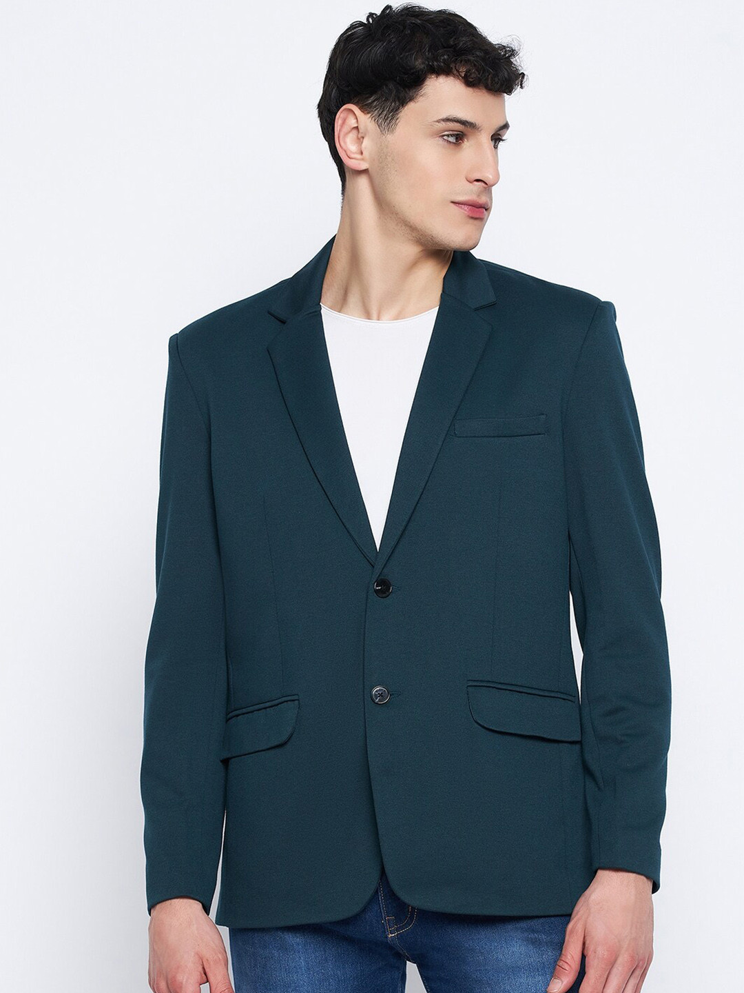 

Okane Notched Lapel Collar Single-Breasted Blazer, Green