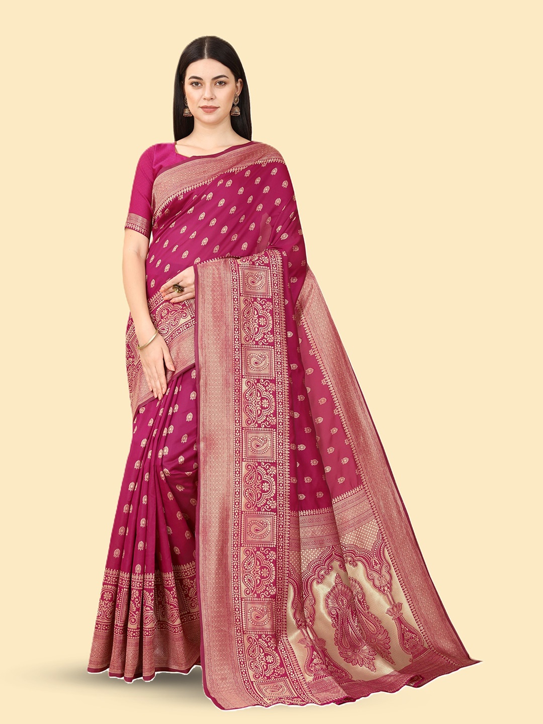 

Celeb Styles Ethnic Motif Woven Design Banarasi Zari Saree, Pink