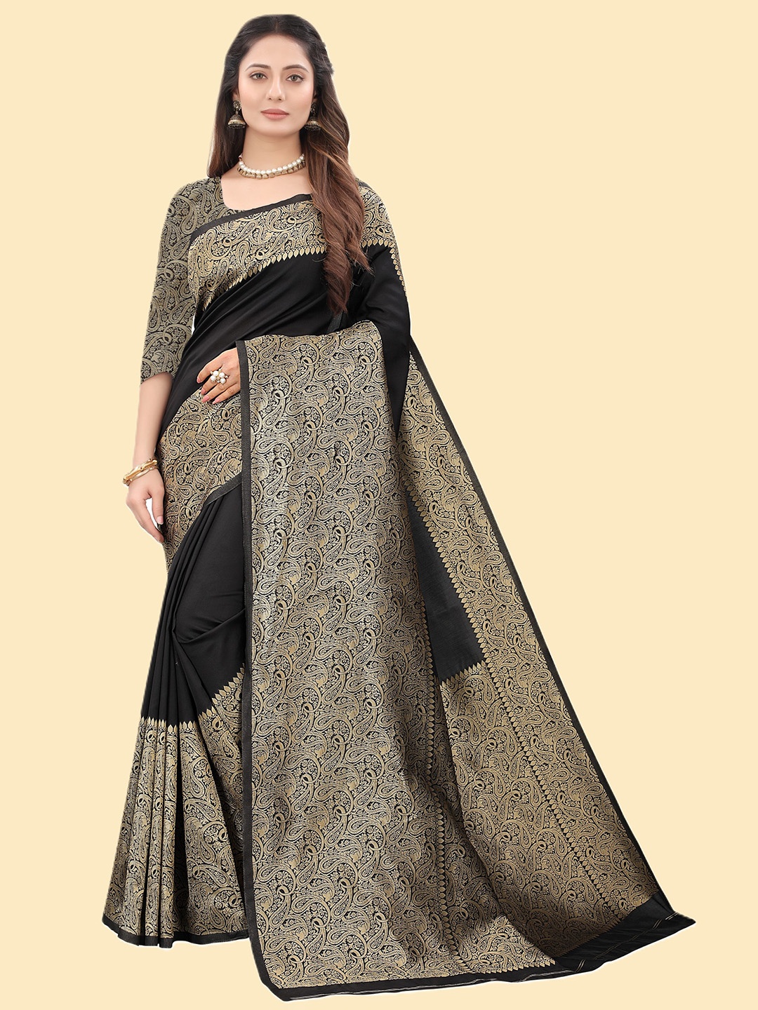 

Celeb Styles Ethnic Motifs Woven Design Zari Banarasi Saree, Black