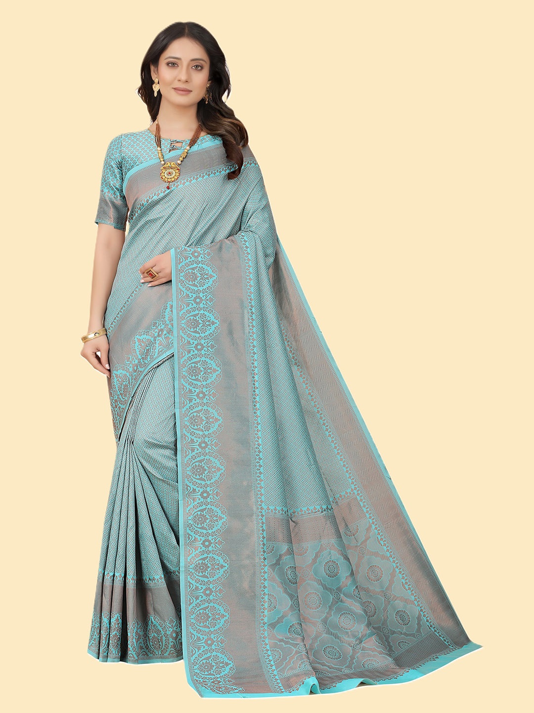 

Celeb Styles Ethnic Woven Design Zari Banarasi Saree, Turquoise blue