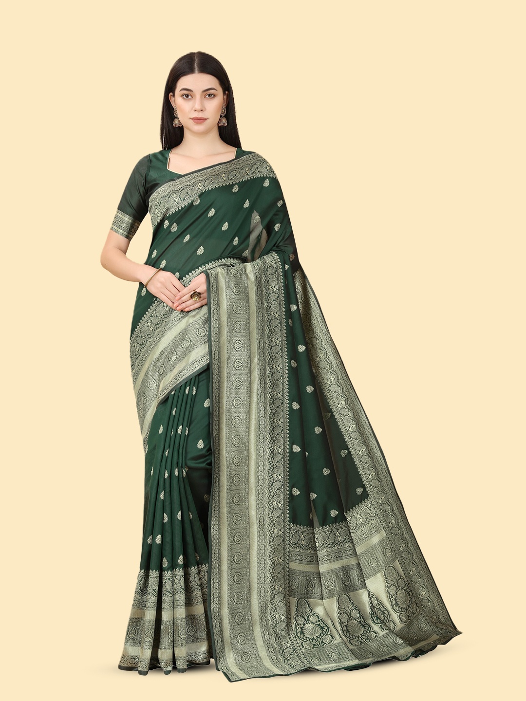 

Celeb Styles Ethnic Motif Woven Design Banarasi Zari Saree, Green