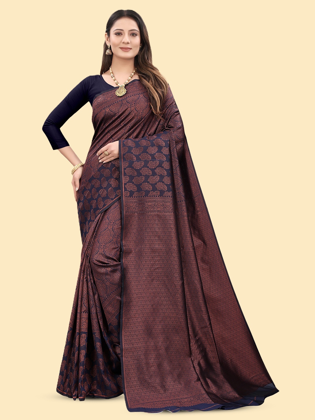 

Celeb Styles Ethnic Motif Woven Design Banarasi Zari Saree, Navy blue