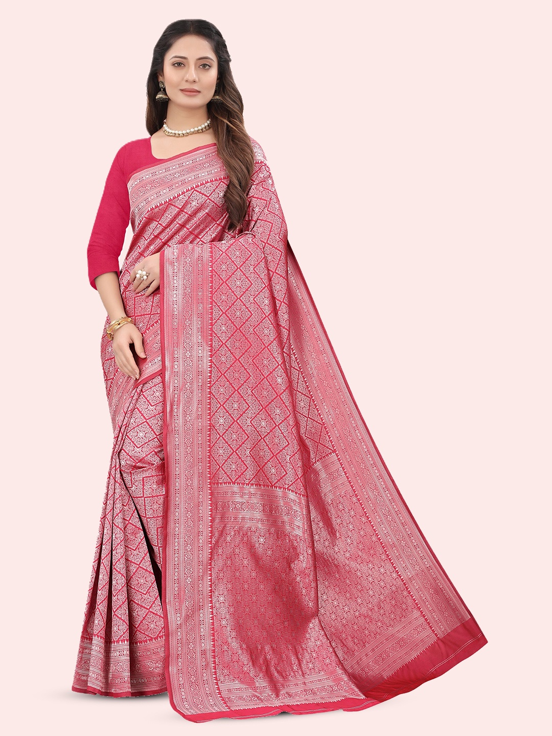 

Celeb Styles Geometric Woven Design Zari Banarasi Saree, Fuchsia