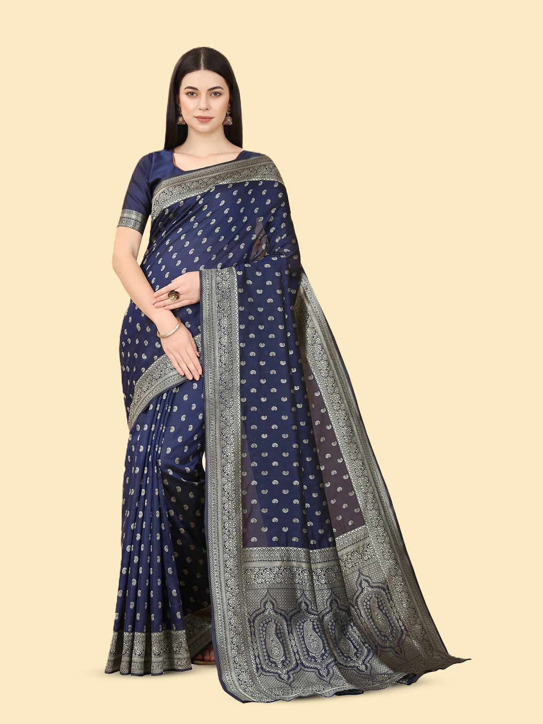 

Celeb Styles Ethnic Motifs Woven Design Zari Banarasi Saree, Navy blue