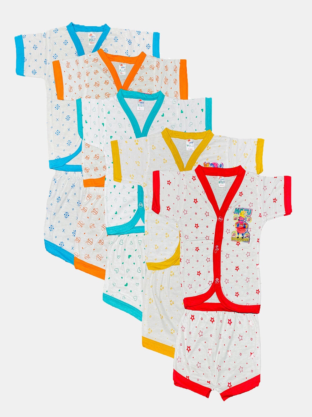

Peerless Wear Pack Of 5 Infants Printed Shirt With Shorts, White