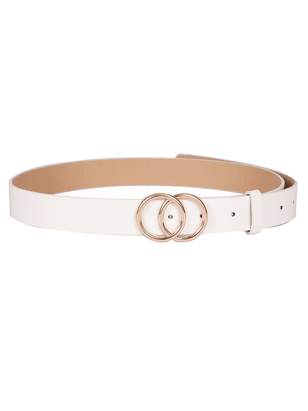 

REDHORNS Women Double Gold Ring Buckle Belt, White