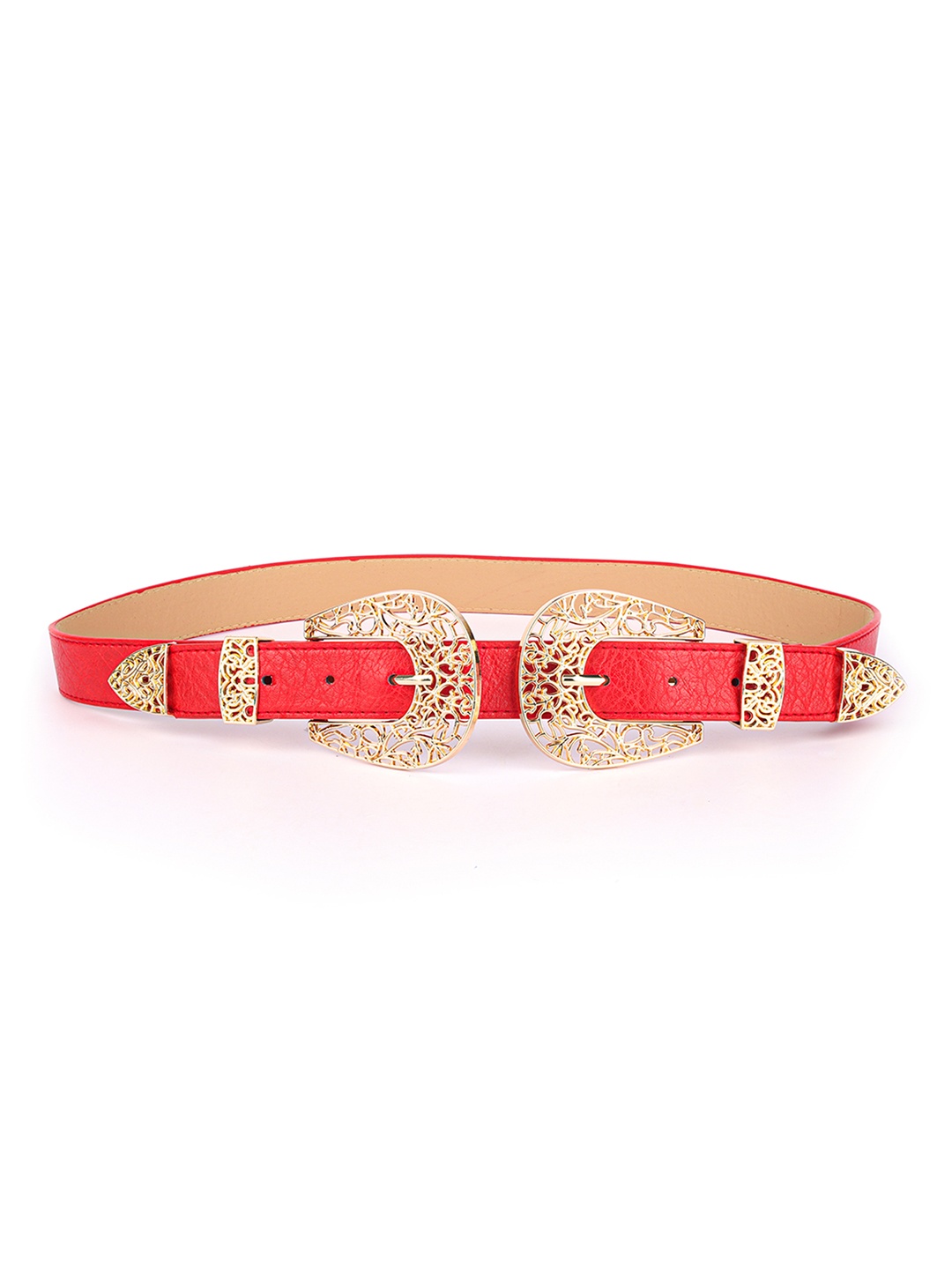 

REDHORNS Women Textured Double Buckle Design Belt, Red