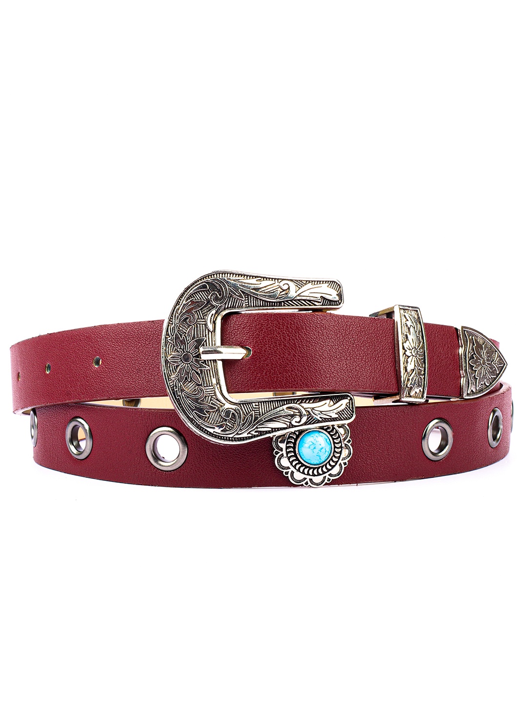 

REDHORNS Grommet Design PU Leather Waist Belt, Maroon