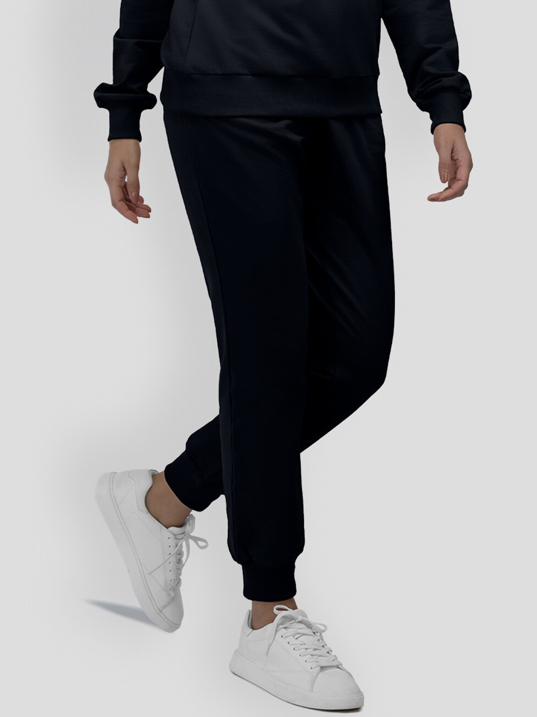 

PANGOLIN Women 4-Way Stretch Mid Rise Cotton Joggers, Navy blue
