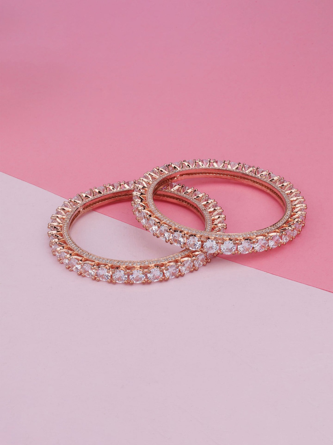 

Mirana Set Of 2 Rose Gold-Plated American Diamond-Studded Bangles