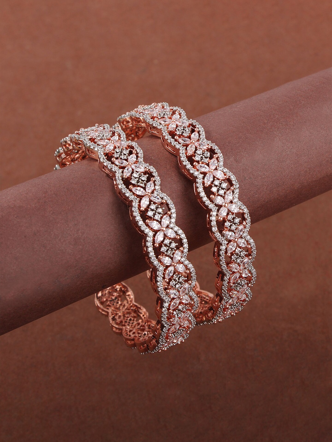 

Mirana Set of 2 Rose Gold-Plated American Diamond Stone-Studded Bangles