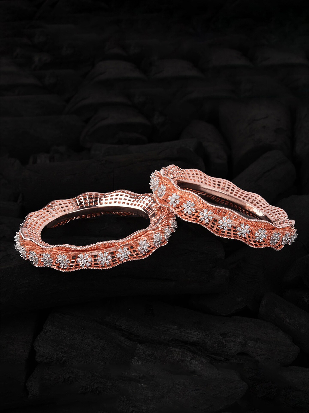 

Mirana Set Of 2 Rose Gold-Plated American Diamond-Studded Bangles