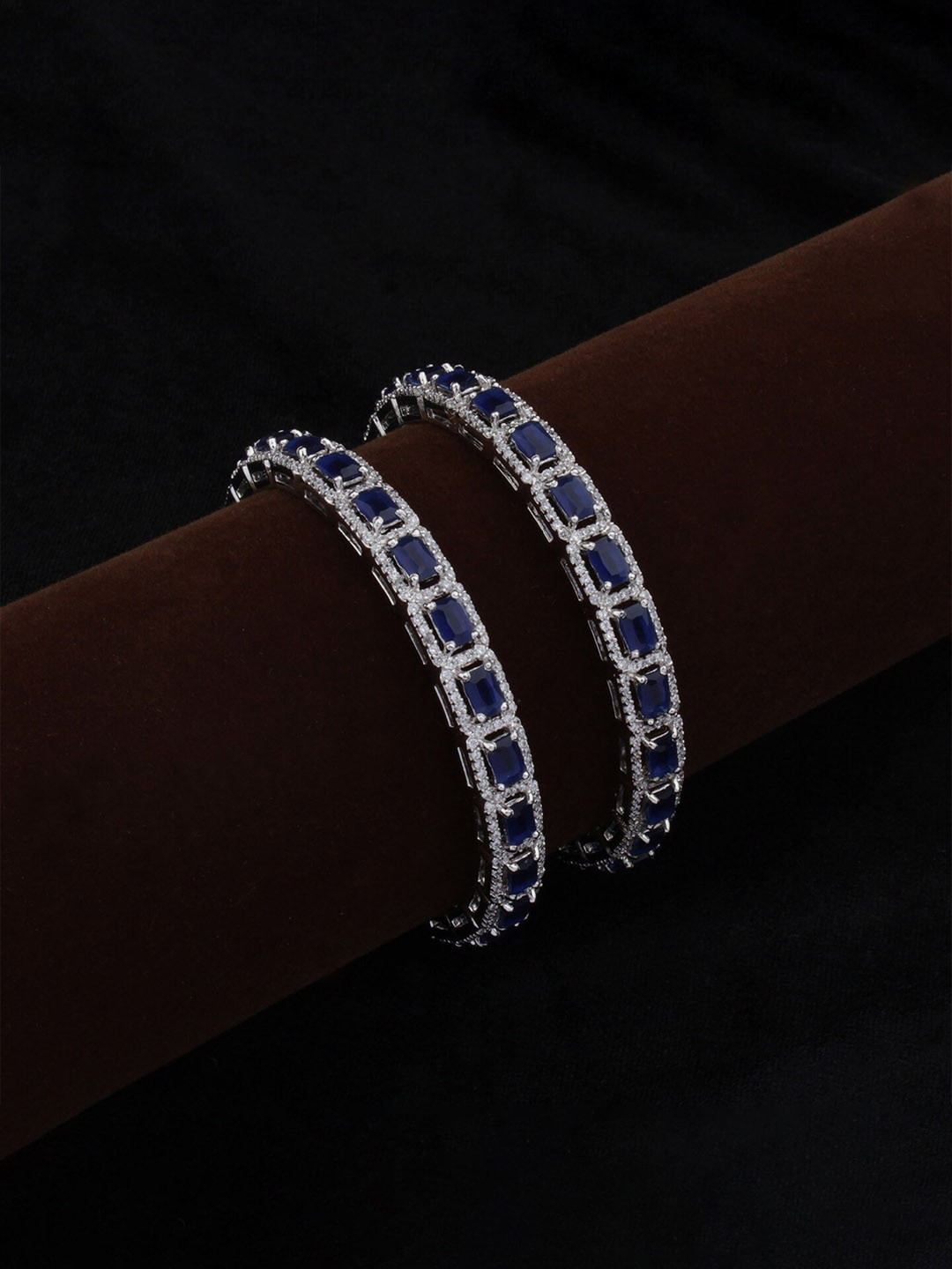 

Mirana Set Of 2 Rhodium-Plated AD-Studded Bangles, Silver