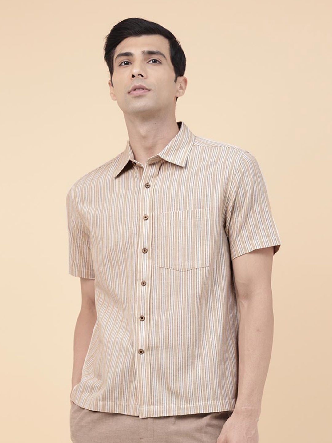 

Fabindia Opaque Striped Cotton Casual Shirt, Brown