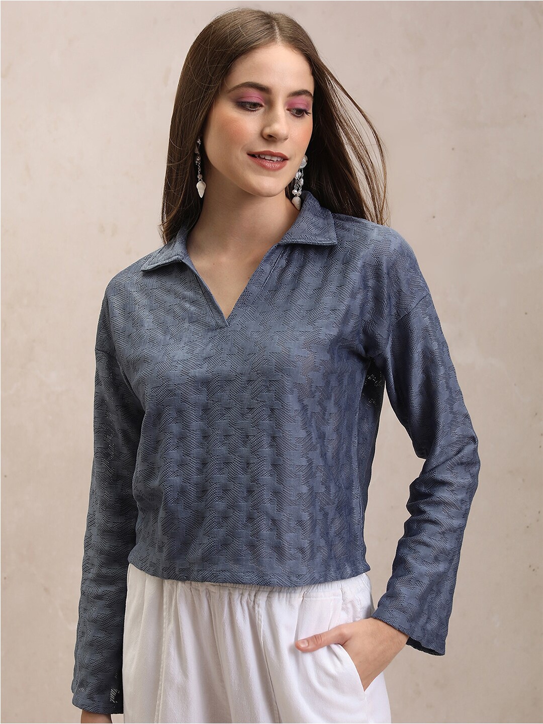 

Tokyo Talkies Blue Shirt Style Top