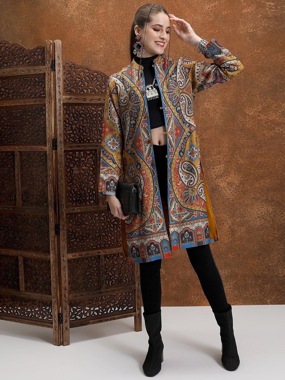 

Vishudh Mustard Yellow Ethnic Longline Tailored Jacket
