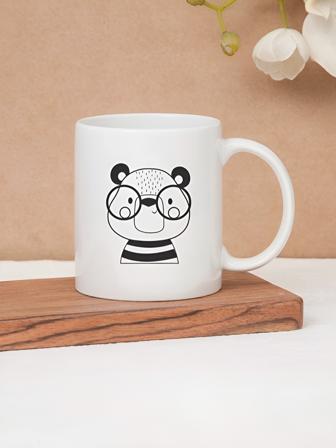 

CLAY CRAFT White & Black Printed Ceramic Glossy Mug 350 ml