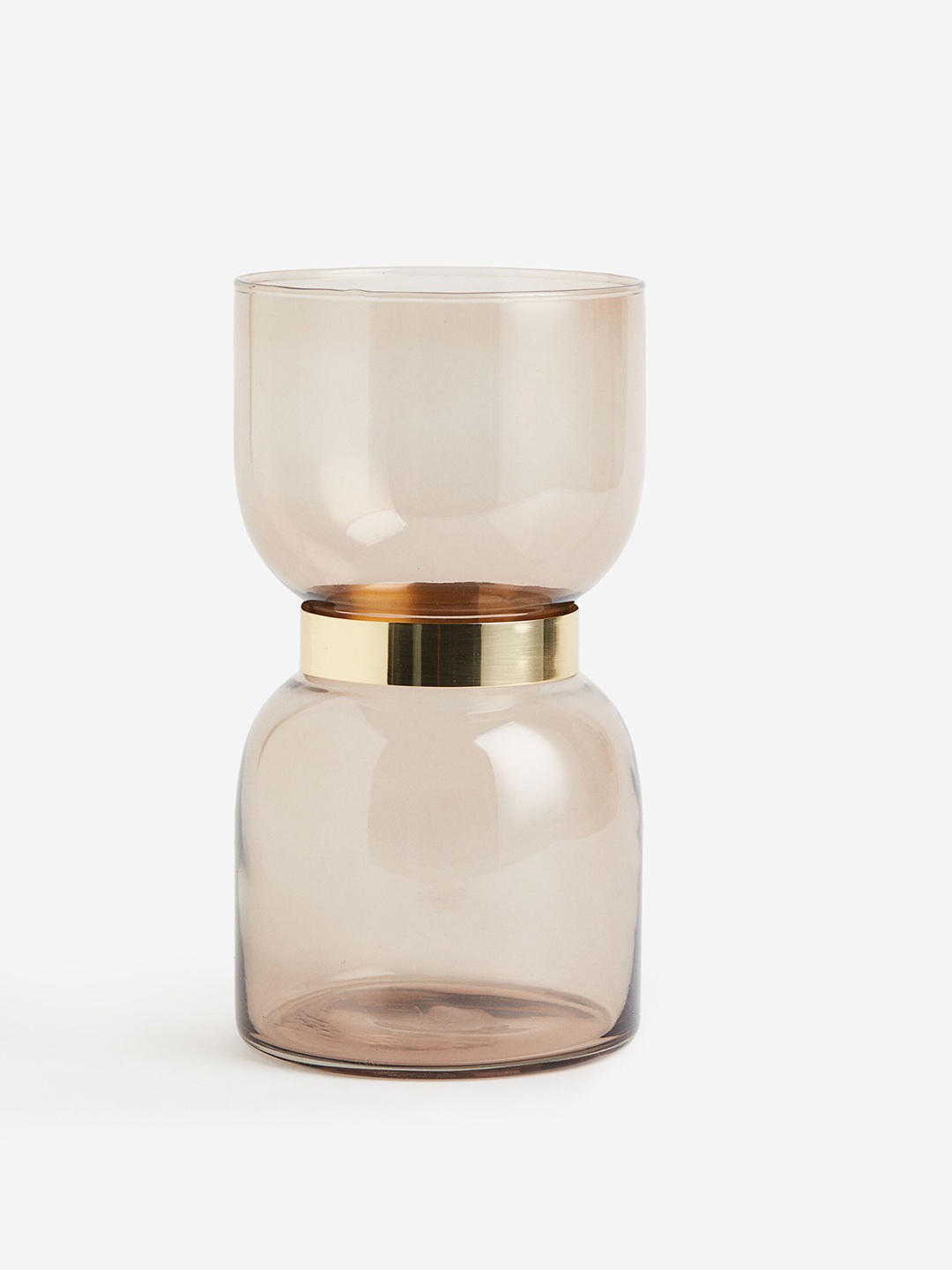 

H&M Beige Glass Vase With Metal Detail