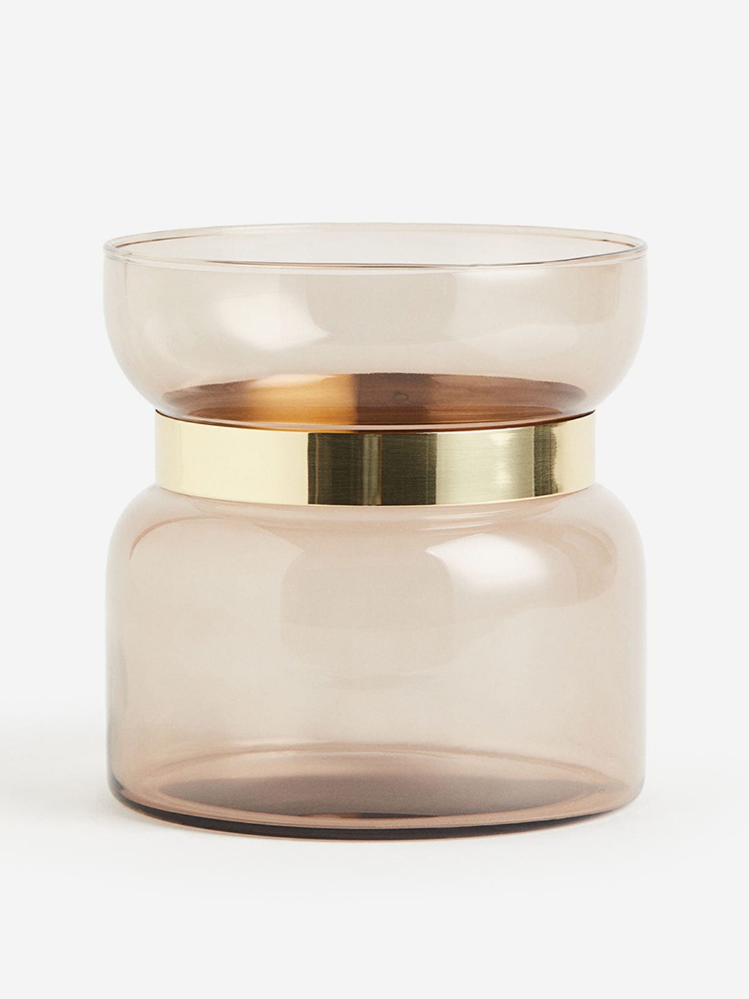 

H&M Beige Glass Vase With Metal Detail