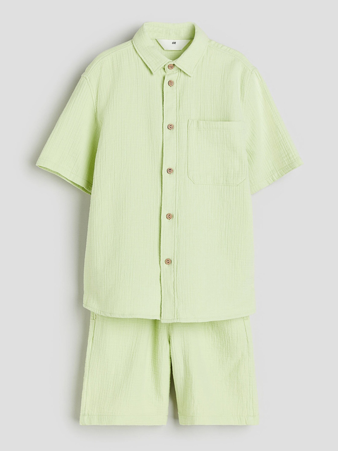 

H&M Boys 2-Piece Crinkled Cotton Set, Green