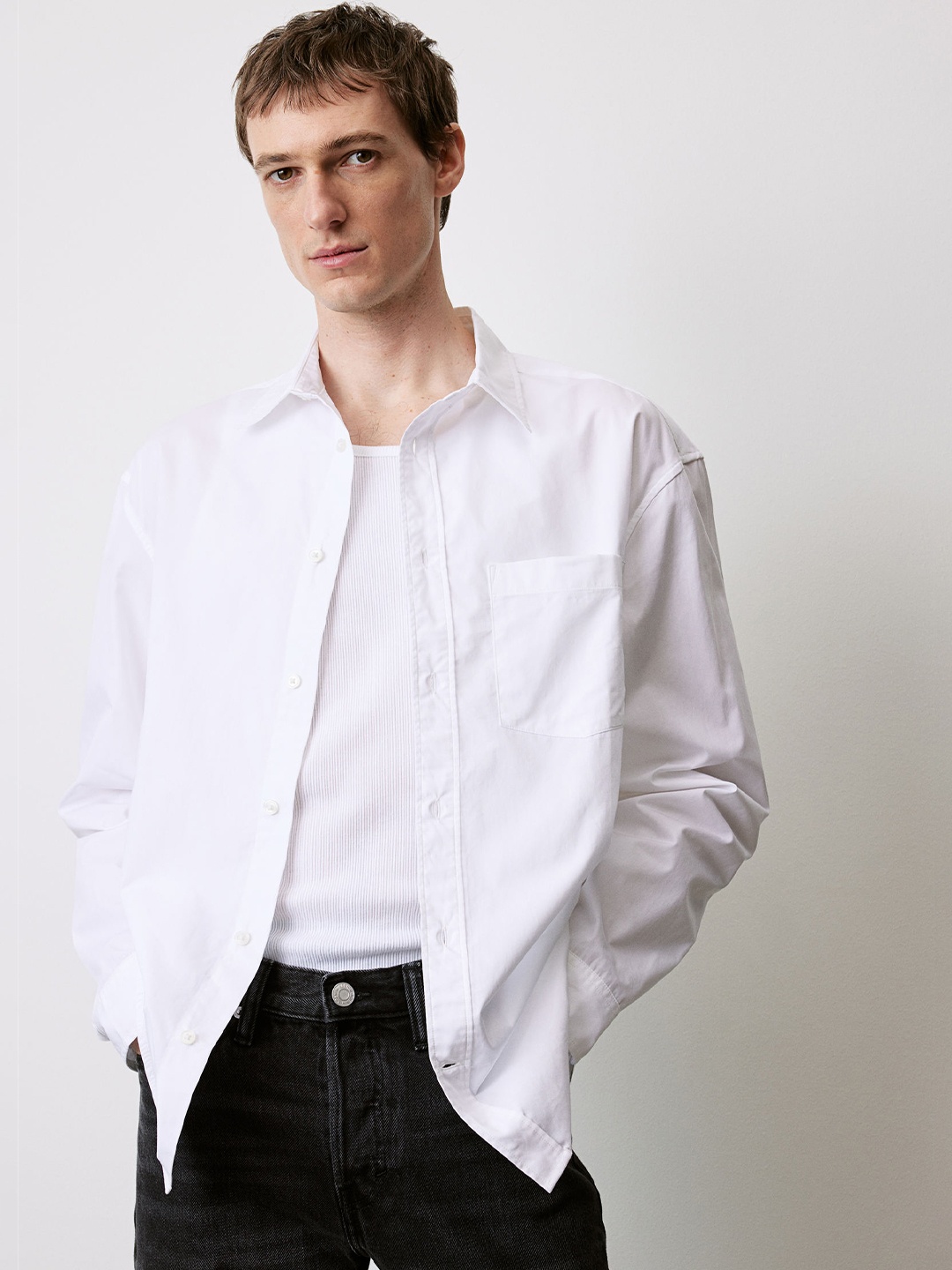

H&M Loose-Fit Poplin Shirt, White