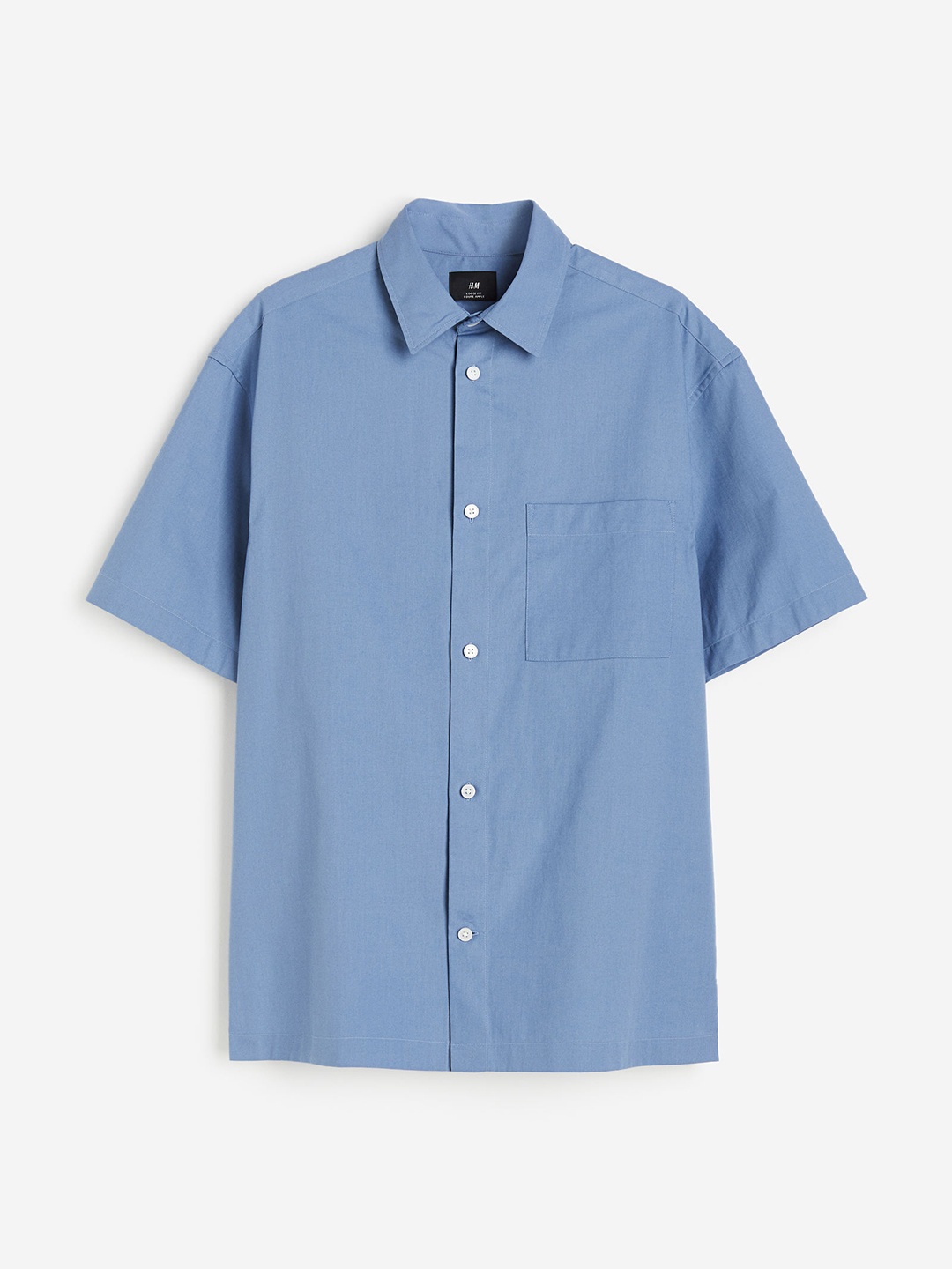 

H&M Men Pure Cotton Relaxed Fit Short-Sleeved Shirt, Blue