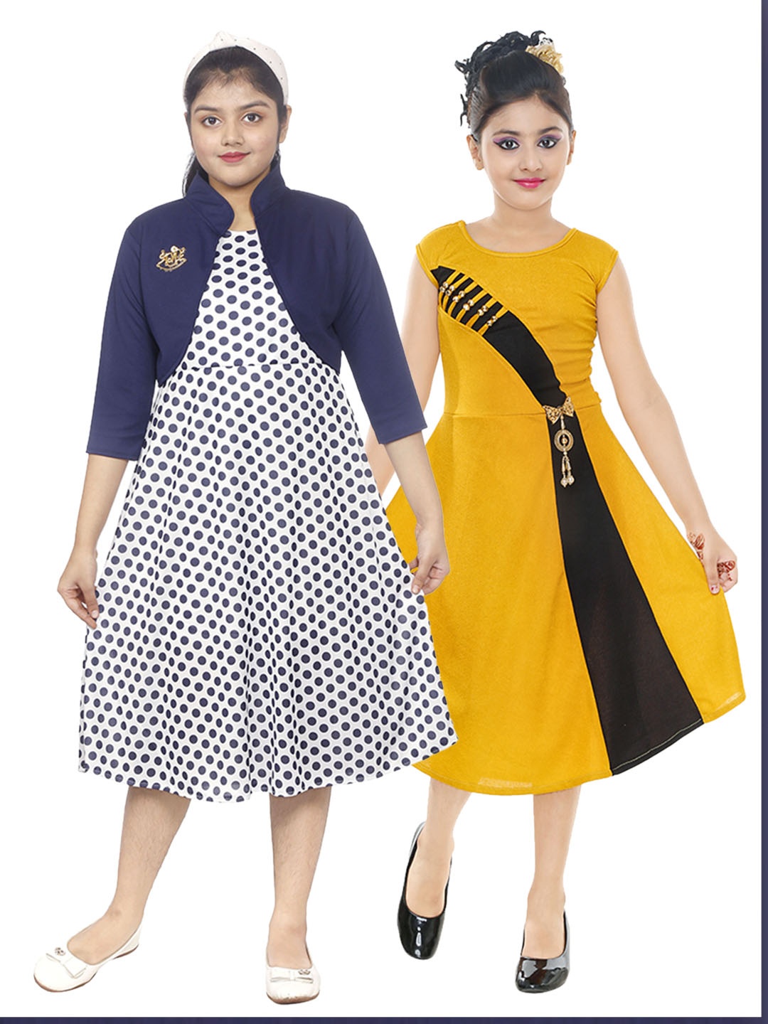 

BAESD Girls Pack Of 2 Printed A-Line Midi Dresses, White