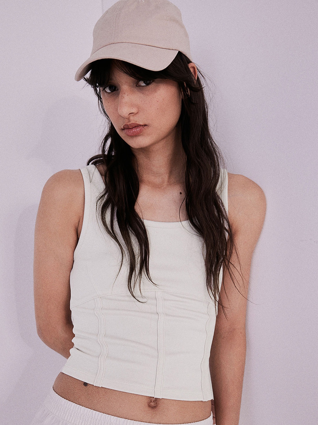 

H&M Ribbed Corset Top, Beige