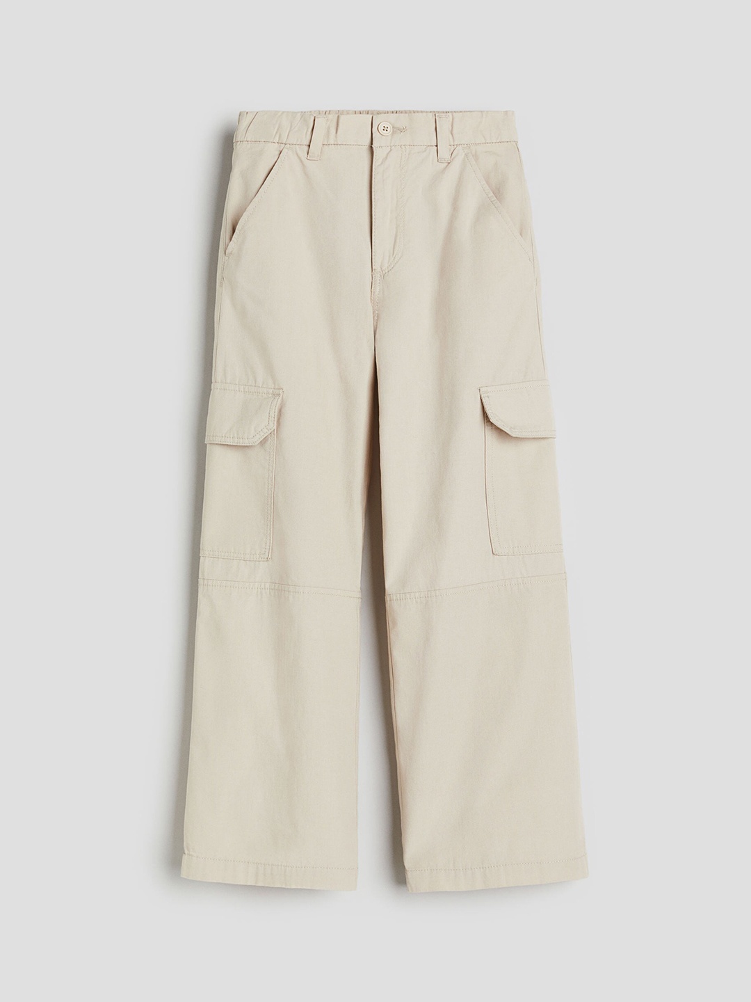

H&M Girls Wide Pure Cotton Cargo Trousers, Beige