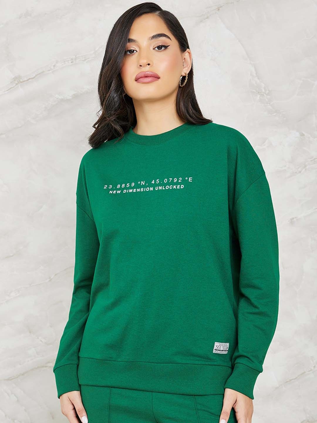 

Styli Printed Pure Cotton T-shirt With Pintuck Side Slit Trousers Co-Ords, Green
