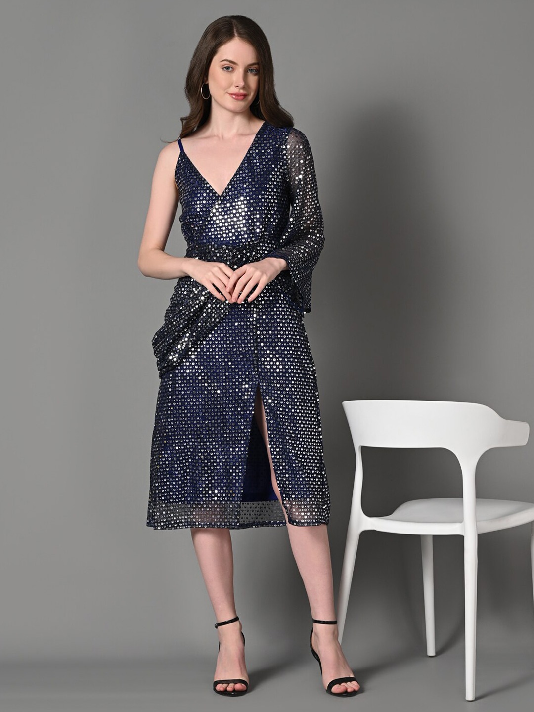

Justin Whyte Kate Sequinned Wrap Midi Dress, Blue