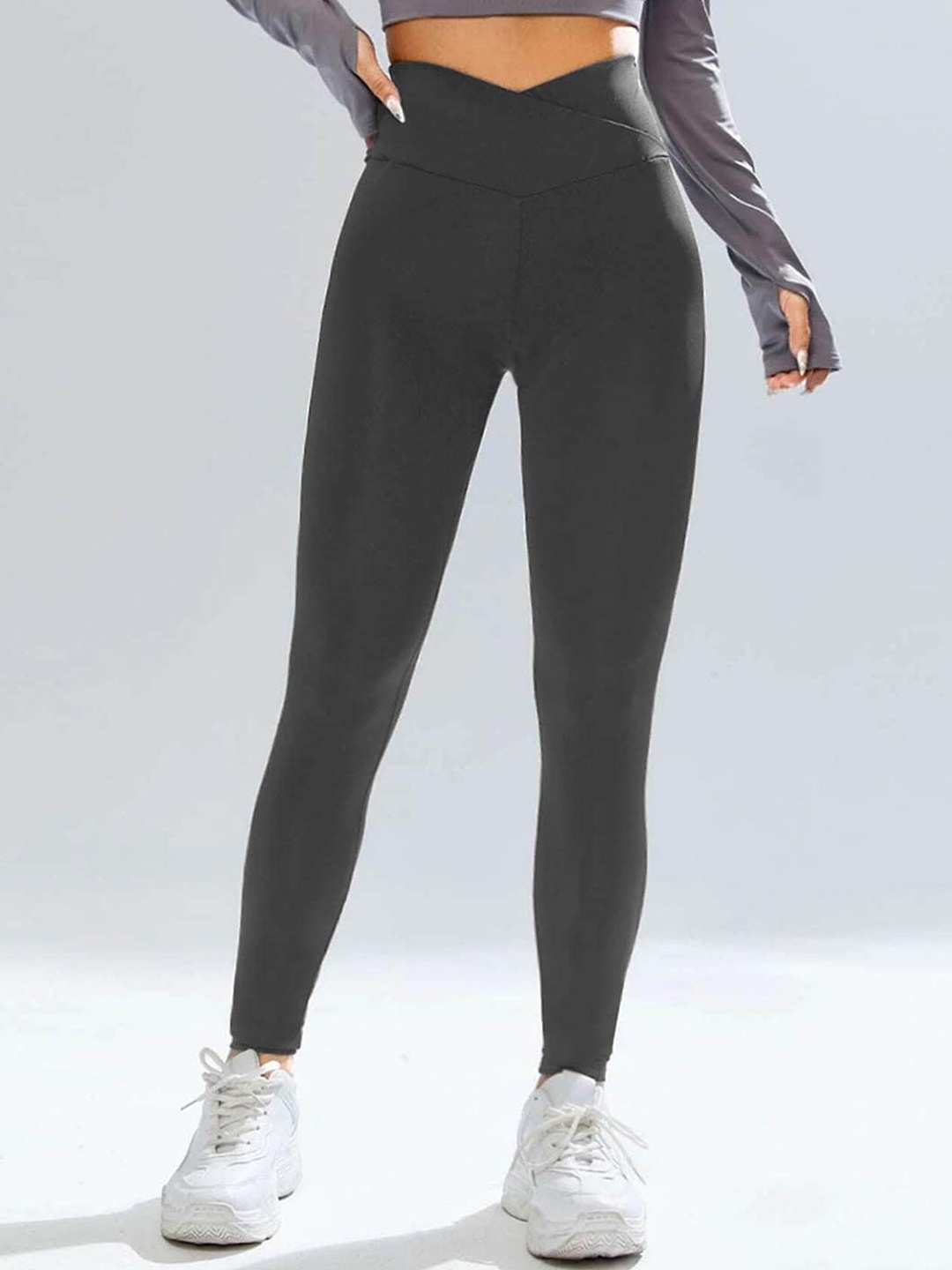 

IMPERATIVE Women Slim-Fit Ankle-Length High-Waist Tights, Grey
