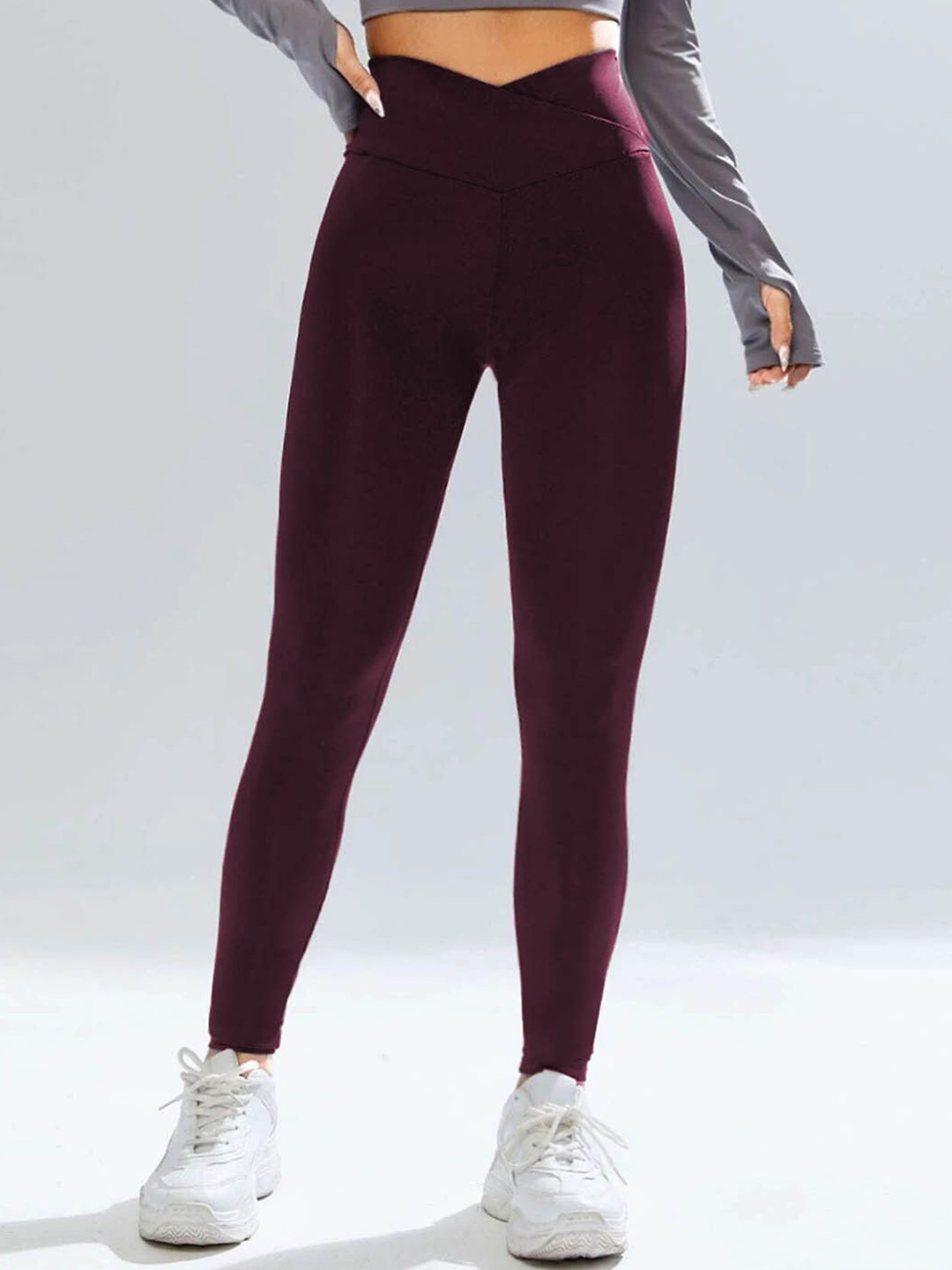

IMPERATIVE Women Slim-Fit Ankle-Length Tights, Maroon