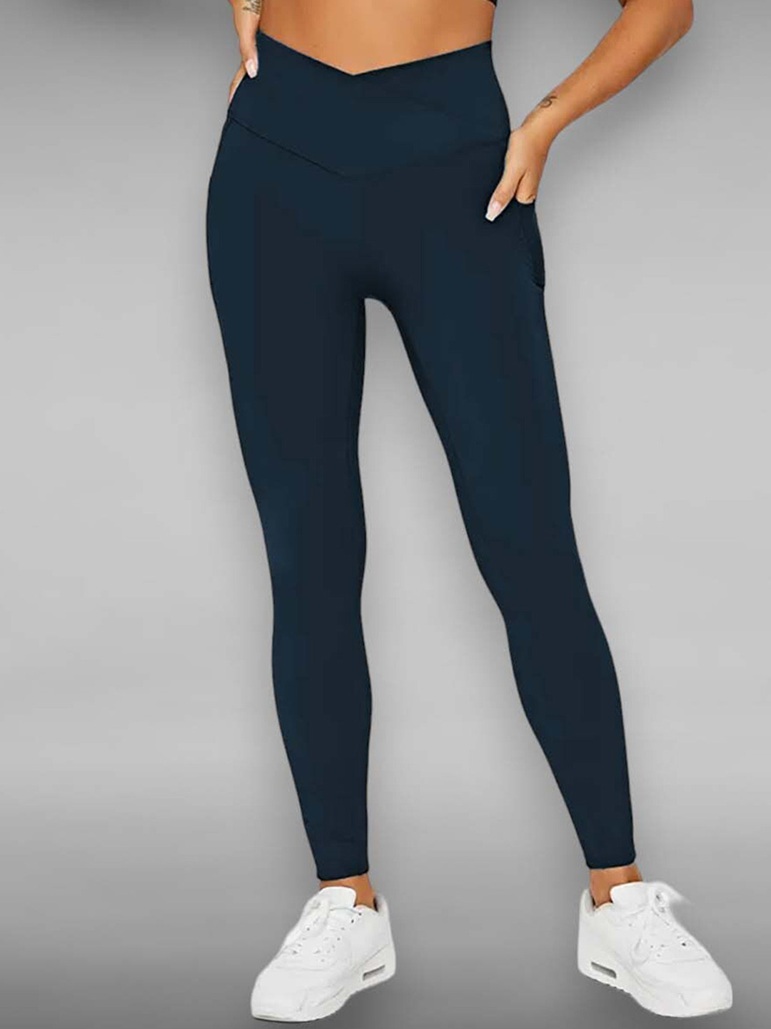 

IMPERATIVE Antimicrobial High Waist Ankle-Length Gym Tights, Navy blue