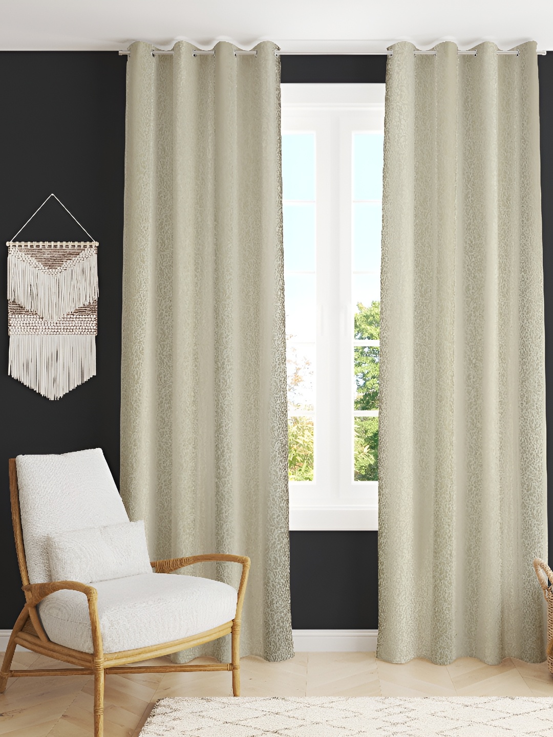 

luchom Grey 2 Pieces Room Darkening Abstract Print Long Door Curtain, Beige