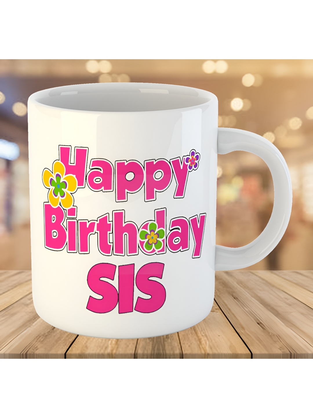 

Keviv White & Pink Happy Birthday Sister Printed Ceramic Glossy Coffee Mug 325 ml