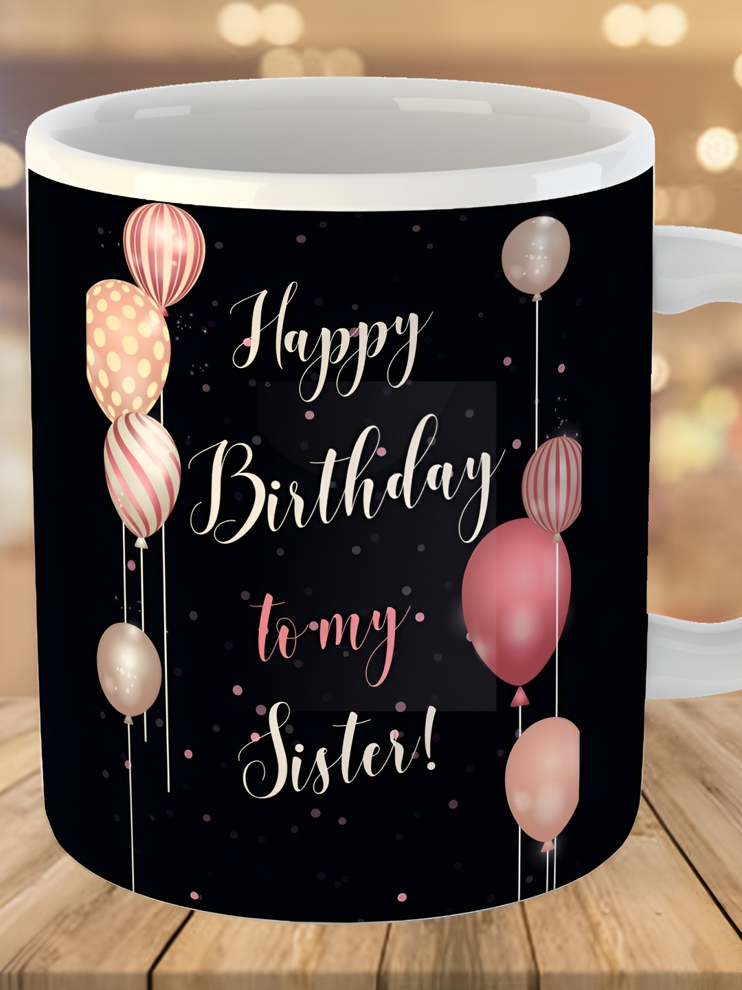 

Keviv White & Black Happy Birthday Sister Printed Ceramic Glossy Coffee Mug 325 ml