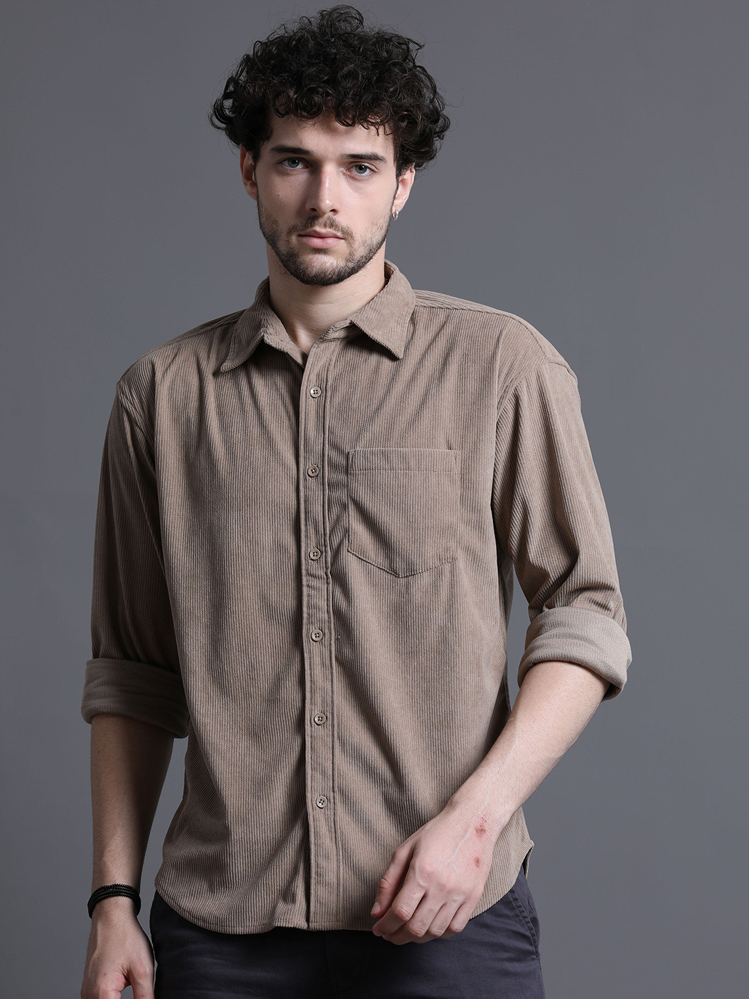 

Skewdeck Corduroy Classic Regular Fit Opaque Casual Shirt, Brown