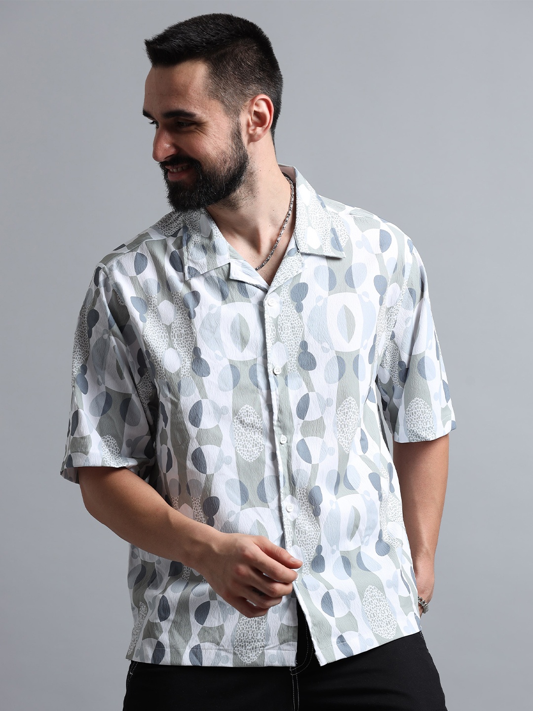 

Skewdeck Abstract Printed Cotton Classic Regular Fit Opaque Casual Shirt, White