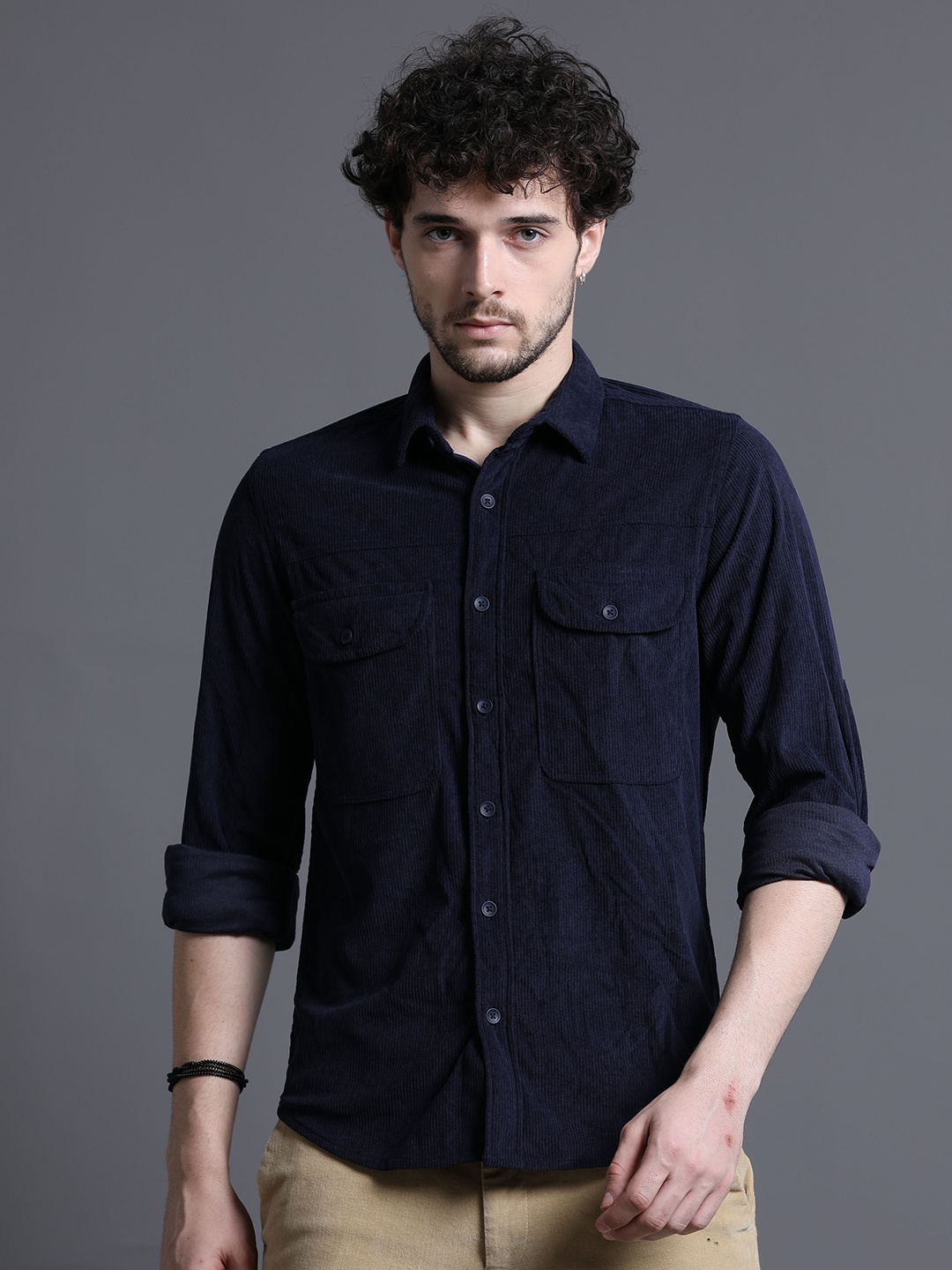 

Skewdeck Corduroy Classic Regular Fit Opaque Casual Shirt, Blue