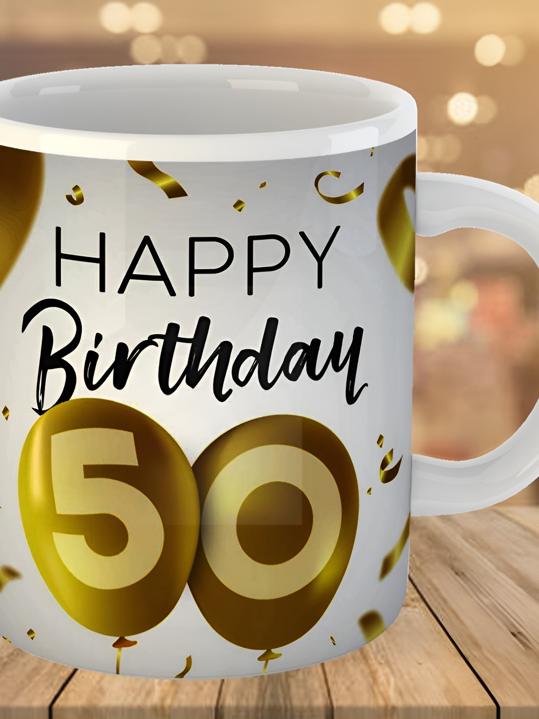 

Keviv White & Black 50th Happy Birthday Printed Ceramic Glossy Coffee Mug 325 ml