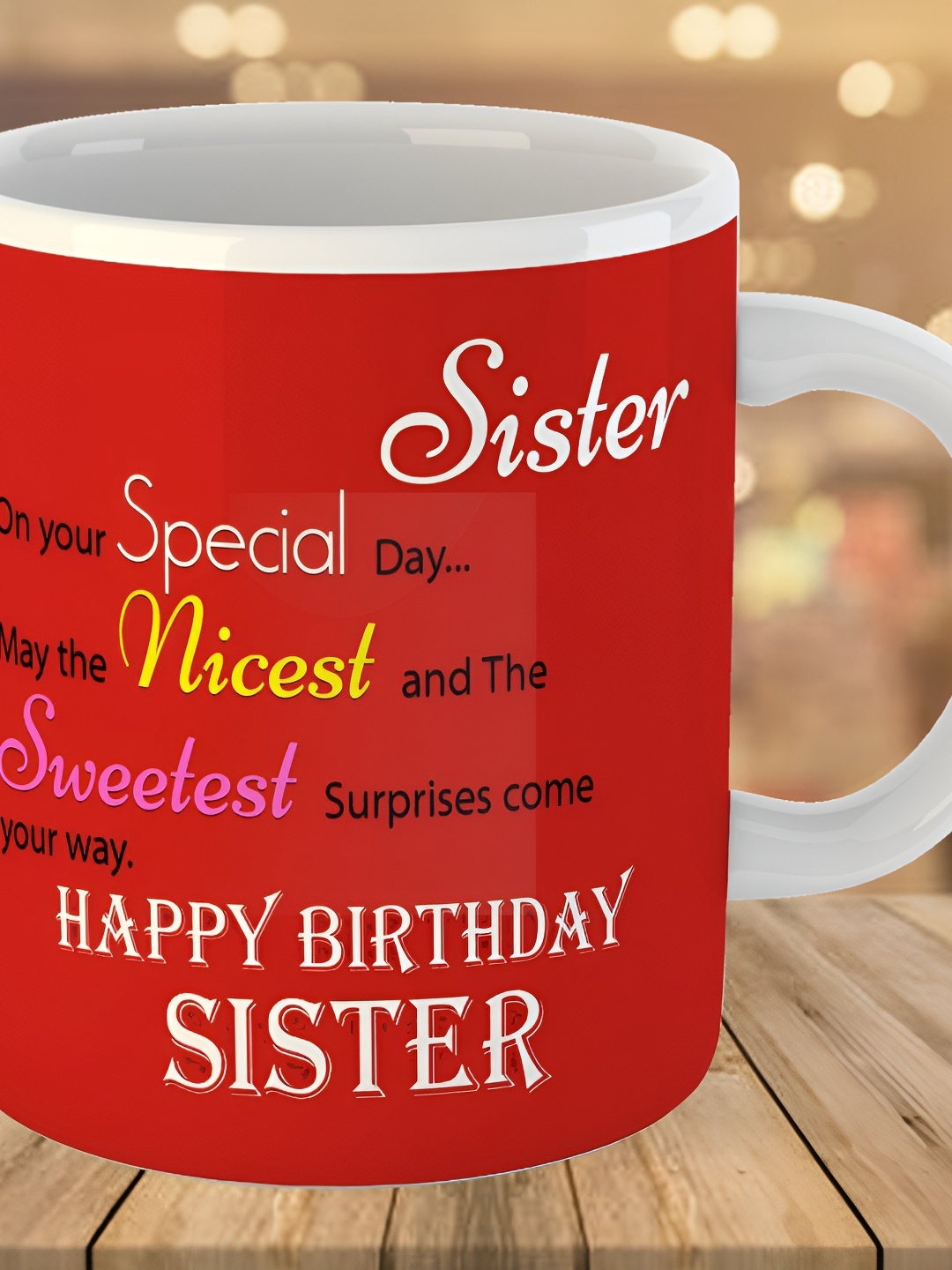 

Keviv Red & White Happy birthday Sister Printed Ceramic Glossy Mug 325 ml