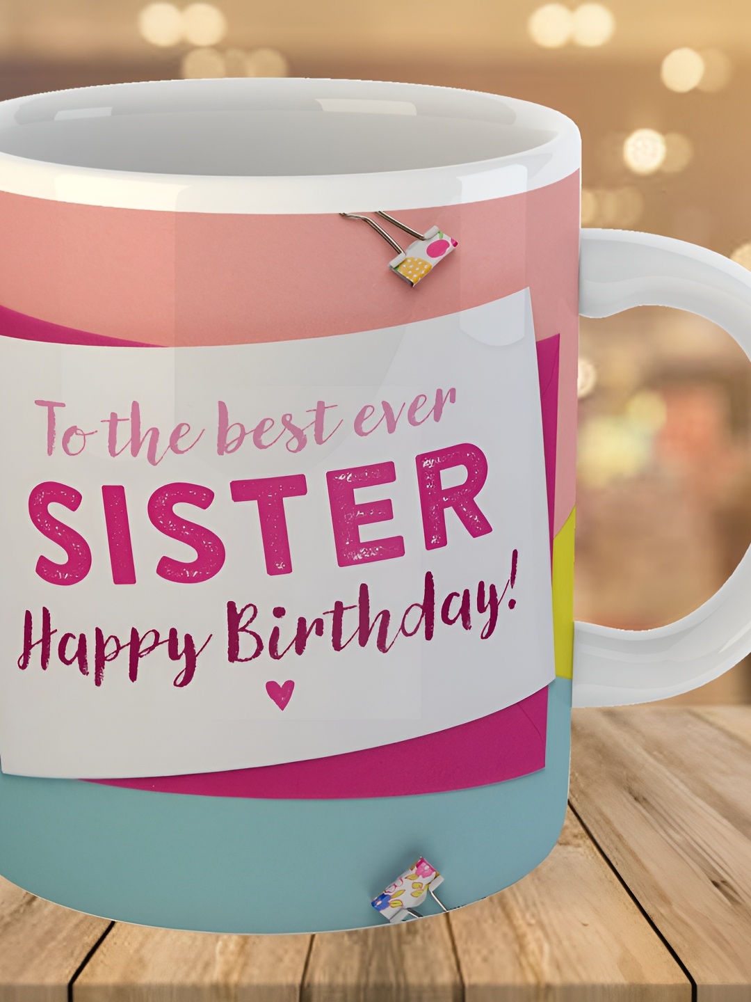 

Keviv White & Pink Happy Birthday Sister Printed Ceramic Glossy Coffee Mug 325 ml