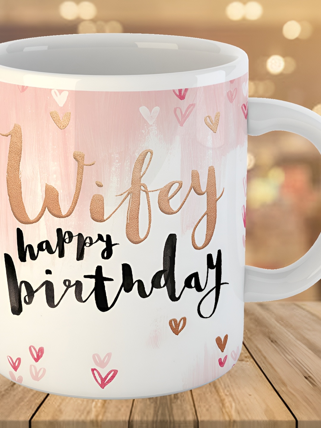 

Keviv White & Black Happy Birthday Wifey Printed Ceramic Glossy Coffee Mug 325 ml