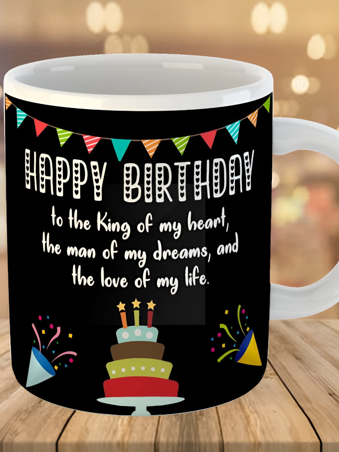 

Keviv Black & White Happy Birthday Printed Ceramic Glossy Coffee Mug 325 ml