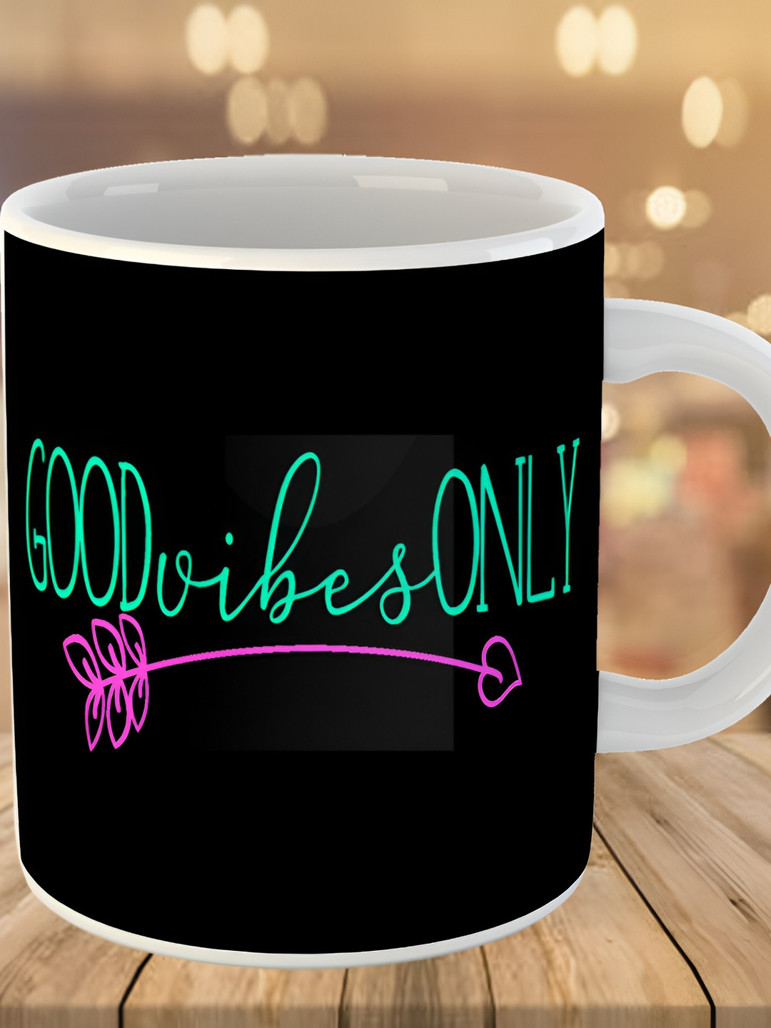 

Keviv Black & Green Good Vibes Only Printed Ceramic Glossy Coffee Mug 325 ml