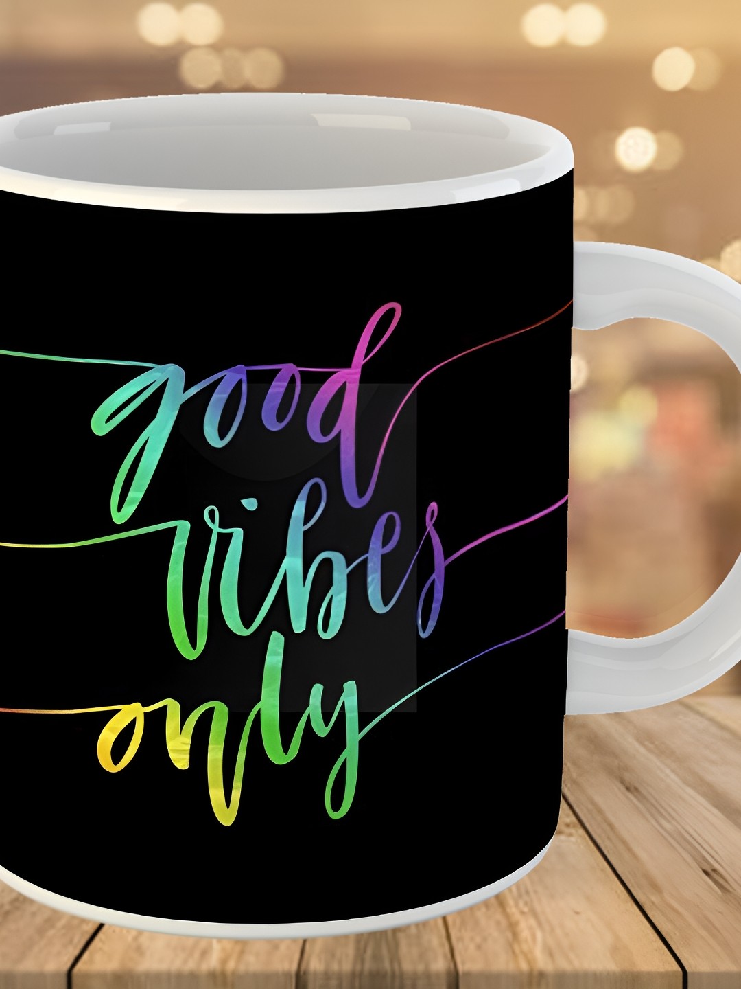 

Keviv Black & Green Good Vibes Only Printed Ceramic Glossy Coffee Mug 325 ml