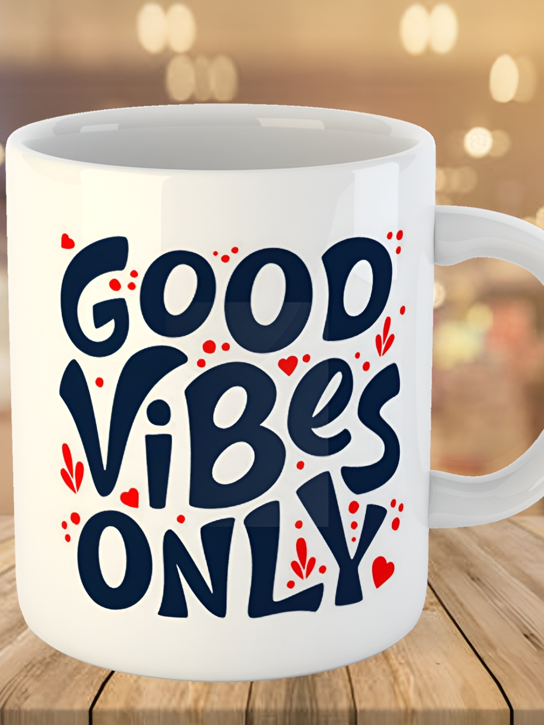 

Keviv White & Blue Good Vibes only Printed Ceramic Glossy Coffee Mug 325 ml